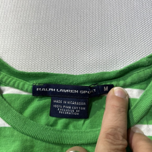 Ralph Lauren Sport Shirt Women's Sz  Medium White Green Stripe Pink Pony Tee - Picture 6 of 7
